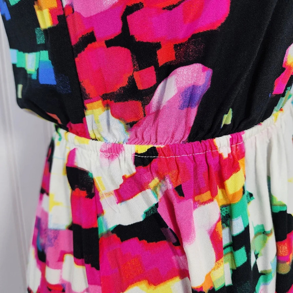 H&M Womens Dress sz 4 One Shoulder Bright Abstract Print Midi Ruffle Pink White - Picture 5 of 13